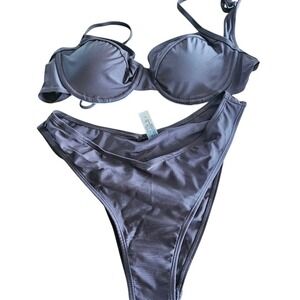 SHEIN Brown Bikini Set Women's Large | Stylish Swimwear Crop Top & Bottom NEW